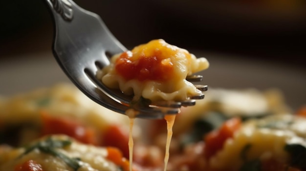 Photo a fork with a bite of pasta on it