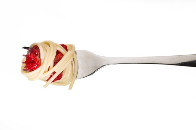 Fork with just spaghetti around it