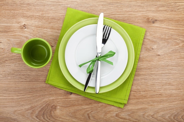 Fork with knife blank plates and napkin