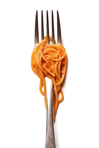 вилка со спагетти на белом фоне