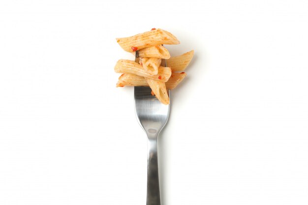 Fork with tasty pasta isolated