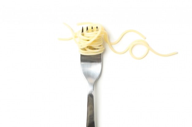 Fork with tasty pasta isolated