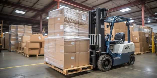 Photo forklift handling the box in warehouse