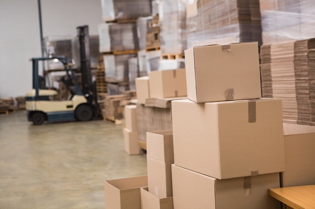 Forklift in a large warehouse