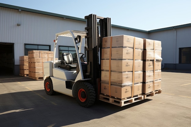 Forklift Loader Transporting and Loading Cardboard Boxes