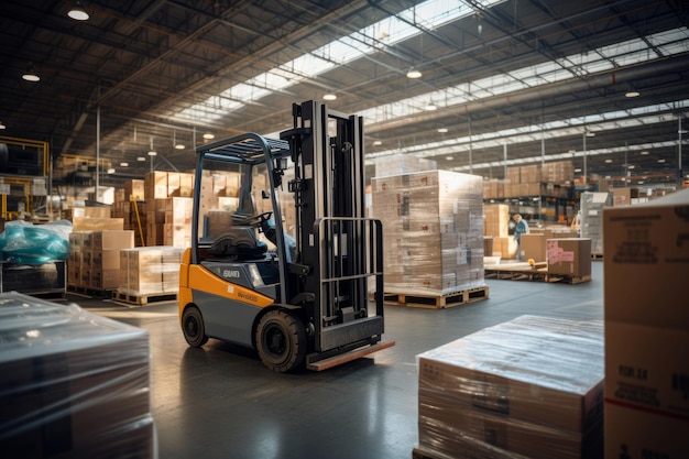 Forklift Moving Cargo in a Distribution Center Generative AI