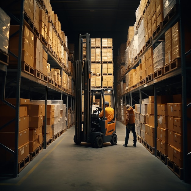 Forklift Operating in Warehouse