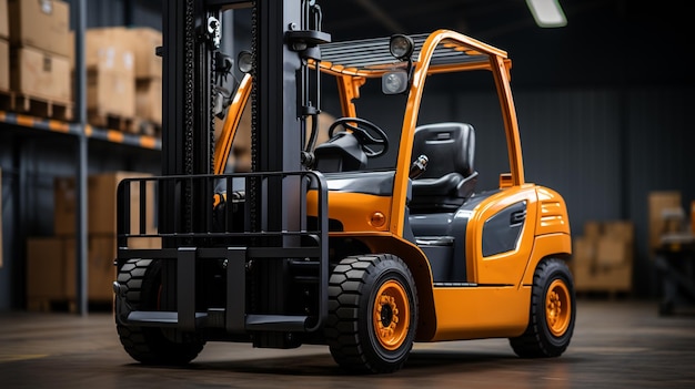Forklift standing in warehouse