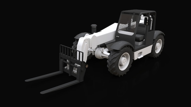 Forklift truck on a black background. 3d rendering.