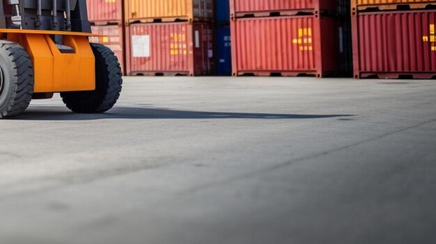 Foto carrello elevatore per sollevamento di container di carico nel cantiere marittimo per il trasporto di importazione e esportazione