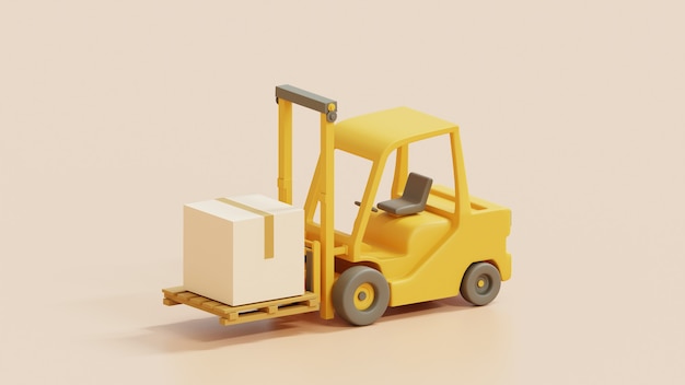 Forklift truck with cargo boxes on pallet for transport