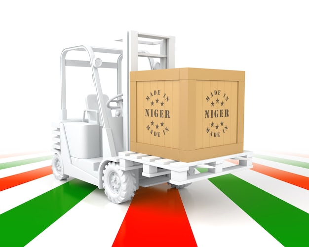 Forklift Truck with Niger Flag Color. Made in Niger 3d Rendering