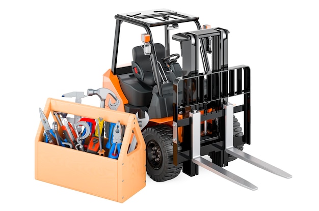 Photo forklift truck with tool box service and repair of forklift trucks 3d rendering