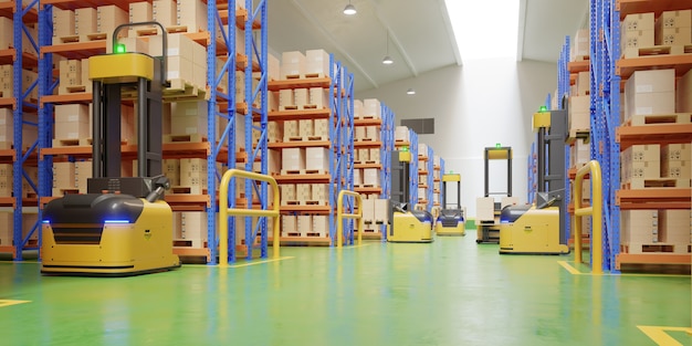 Forklift trucks in warehouse