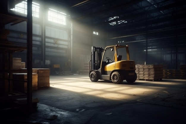 Forklift warehouse box delivery logistic transportation storage distribution cargo vehicle Generative AI