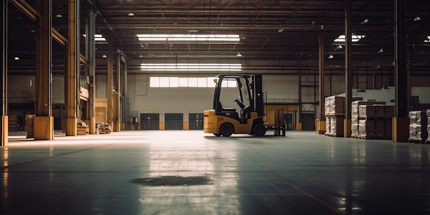 A forklift in a warehouse with a sign that says'forklift '