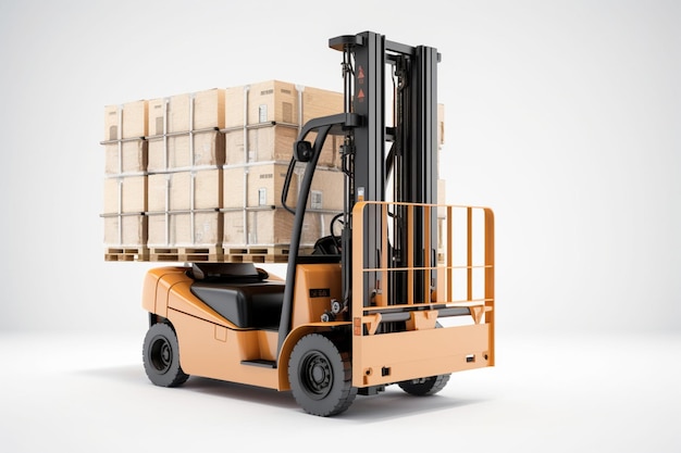 A forklift with a large box on the back