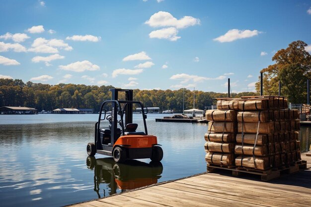 Forklift with a river or waterfront in the background Best forklift picture