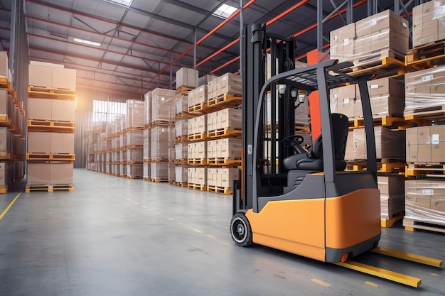 Photo forklifts transport goods in warehousesai technology generated image