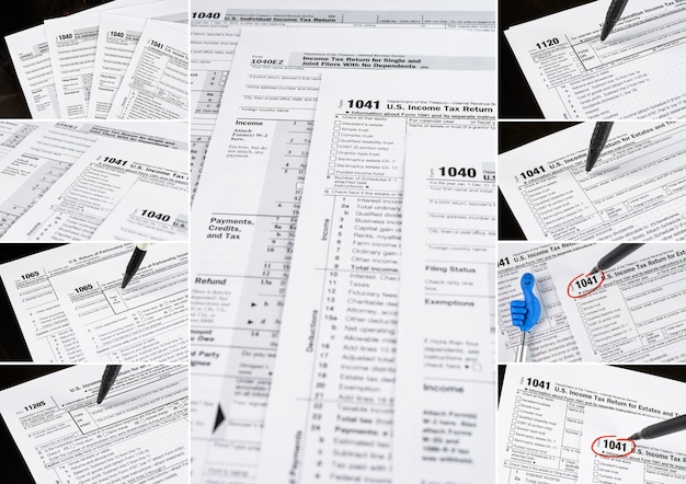 Form 1040 Individual Income Tax return form United States Tax forms Collage of set photos