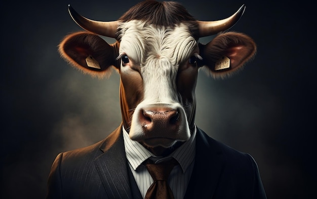 Formal Attire Adorns the Dignified Cow Portrait Generative AI