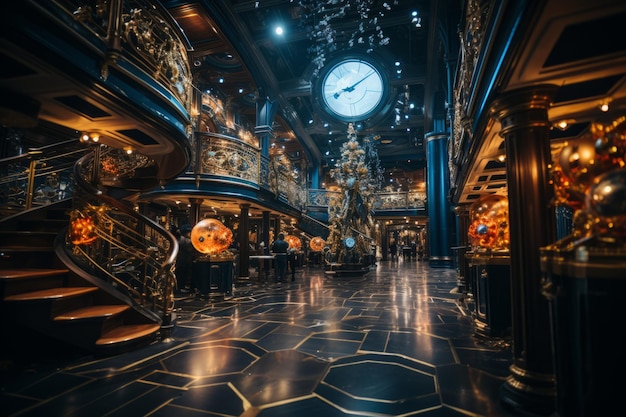 Formal ballroom on a cruise ship elegantly decorated for a blacktie gala event Generative AI