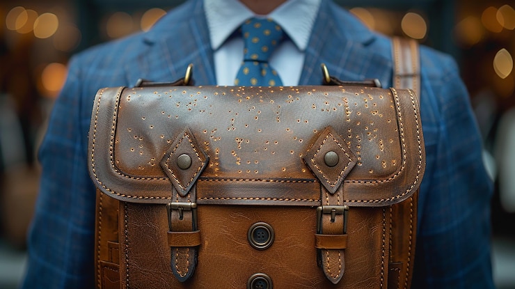 Photo formal business attire with leather portfolio