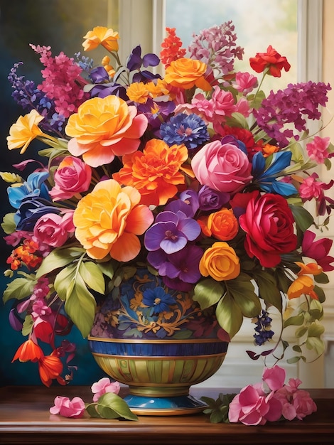 Formal Garden Splendor Vibrant Bouquet of Multicolored Flowers