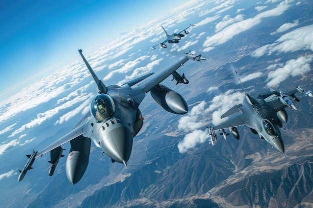 Photo a formation of fighter jets flying in a tight vformation showcasing the teamwork and airpower