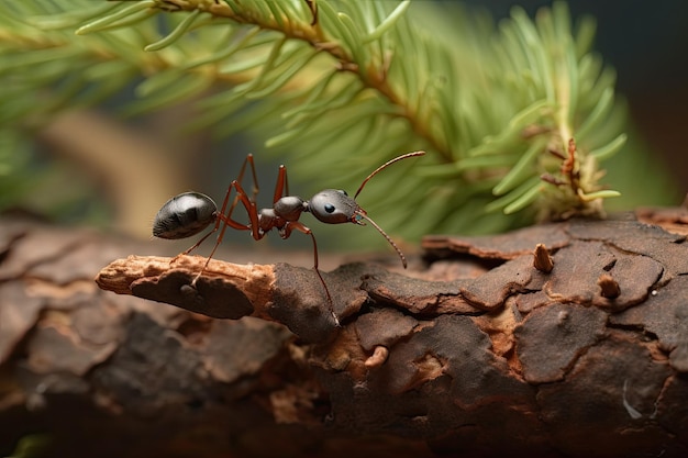 Formica Для муравейника муравей тащит ветку и шипы