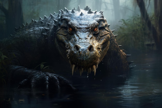 Formidable alligator head Tropical reptile wild Generate Ai