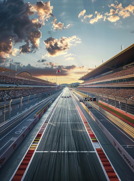 Formula One cars racing on a track with spectators in the stands