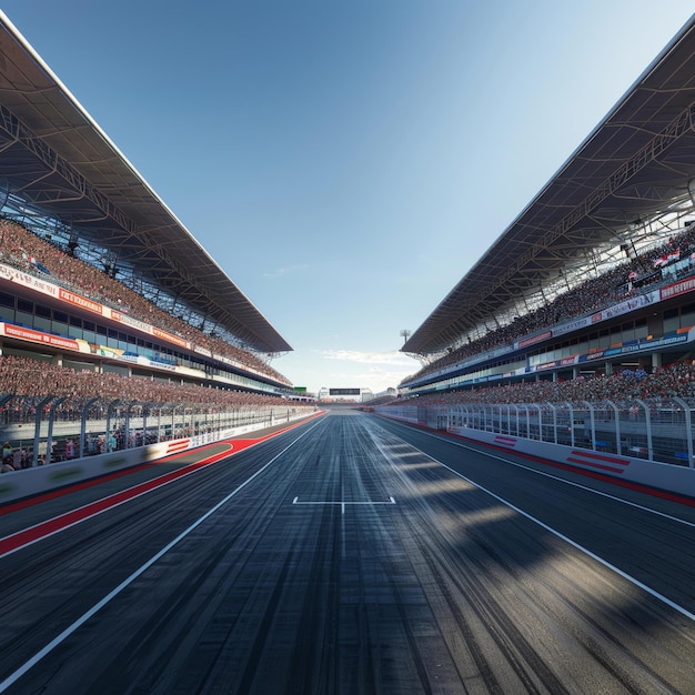 A Formula One race track with empty grandstands