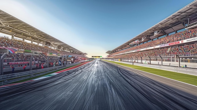 Formula One race track with empty grandstands