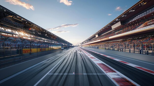 Photo formula one race track with empty grandstands