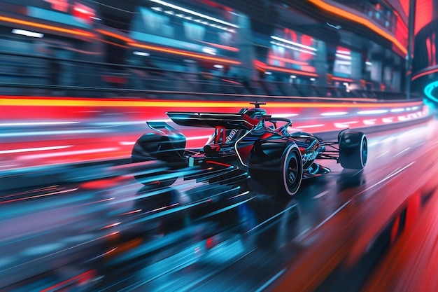 Formula race car on the road with motion blur