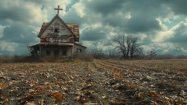 Photo a forsaken farm with fallow fields wallpaper