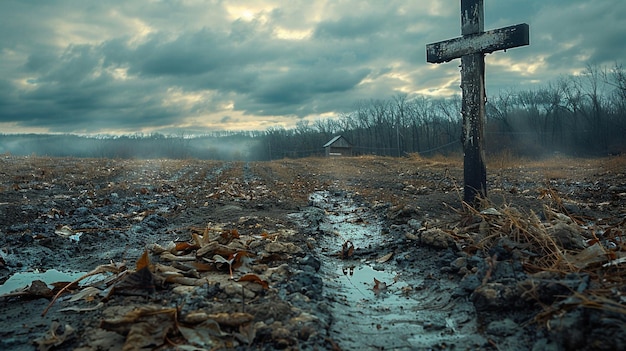 Photo a forsaken farm with fallow fields wallpaper