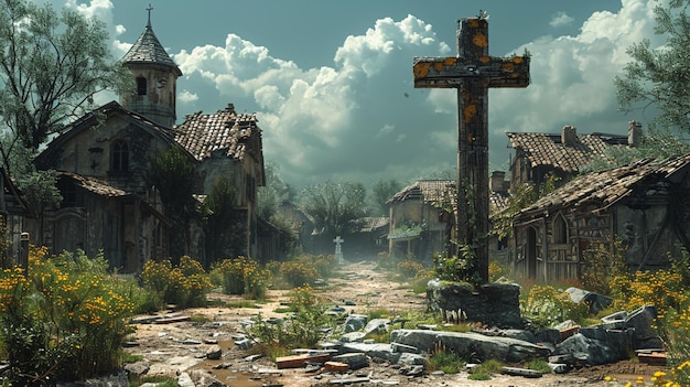 A Forsaken Village With Crumbling Houses Background