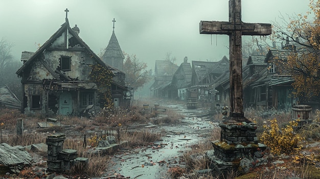 A Forsaken Village With Crumbling Houses Wallpaper