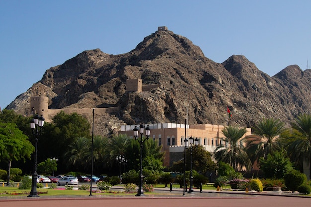 Fort gebouwd in Cliff Stone en rondom de hele stad Muscat, Oman