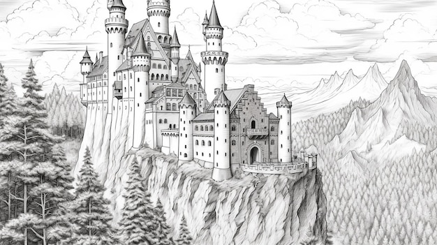 Fortress coloring page with building