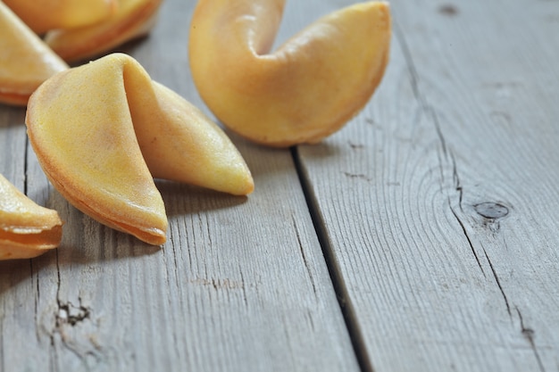 Fortune cookies on a wooden table