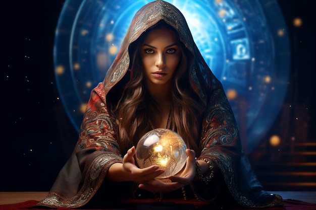 A fortune teller with a crystal ball making Generative ai