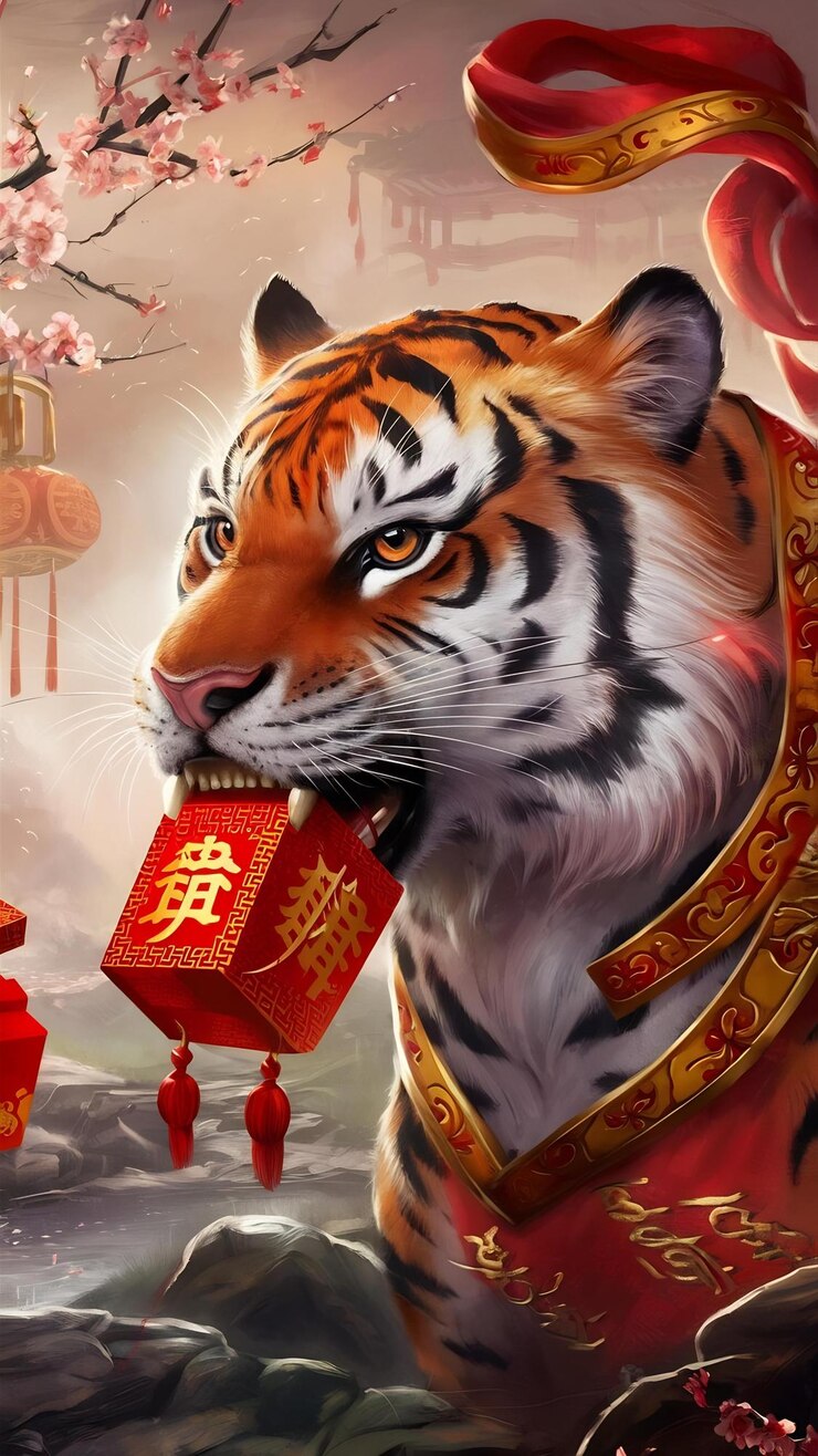 Photo fortune tiger with angpao