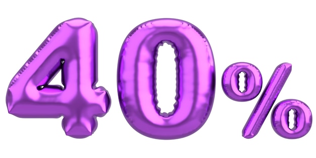 Forty percent 40 balloon text 3D illustration