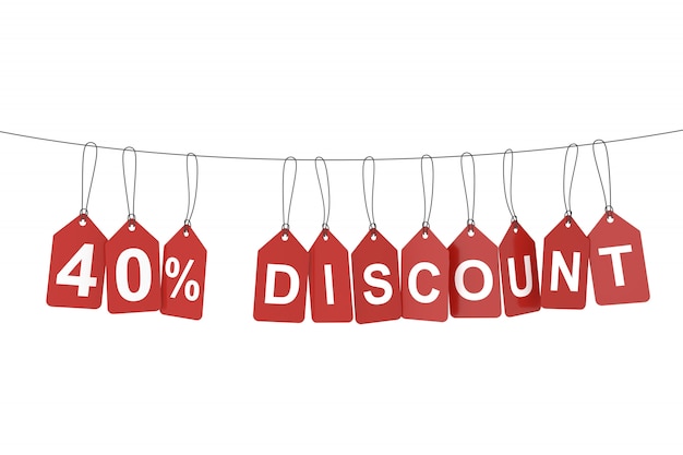 Forty percent discount tag. 3D rendering.