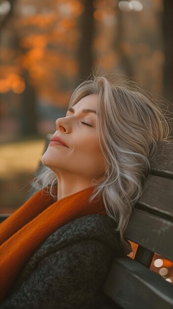 a fortyplus mature woman resting on a bench