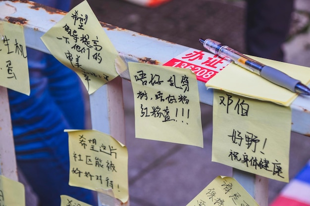 Foshan Guangdong province China JAN 14 2022 

People writing Couplets with greetings for Spring