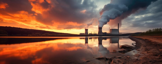 Fossile Fuel Power Plant tegen de adembenemende zonsondergang Pocerady Tsjechië